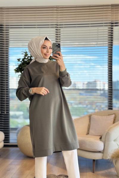 35331 Tonaton Baskılı Uzun Tunik Haki