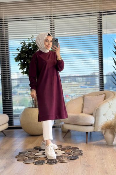 35331 Tonaton Baskılı Uzun Tunik Bordo
