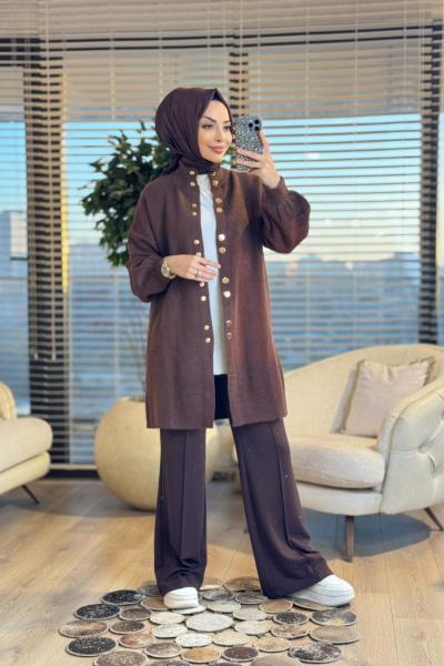 3540 Simli Sakal Çıtçıtlı Hırka Kahve