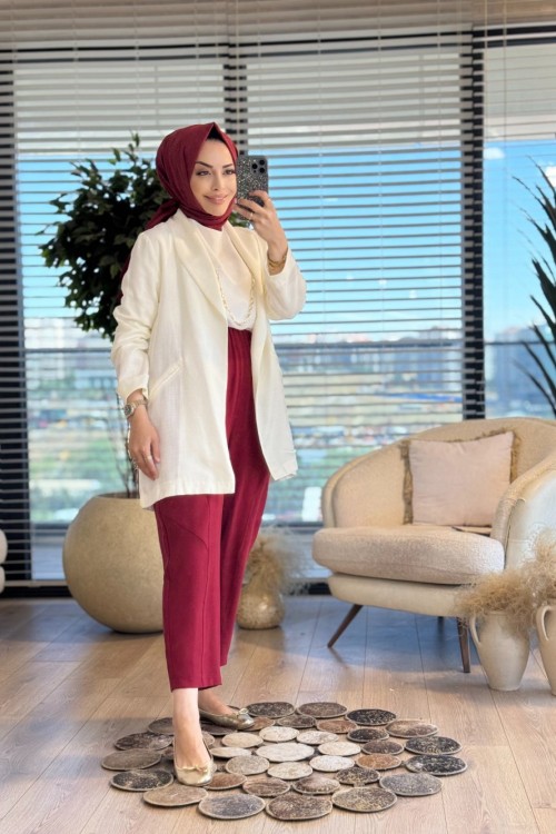 35566 Tencel Şal Yaka Ceket Ekru