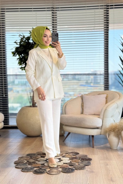 35603 Tencel Ceket Takım Ekru
