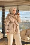 35634 Kapitone Garnili Peluş Mont Bej