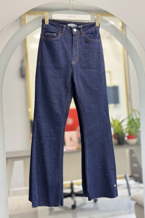 35772 Önü Taşlı Kot Pantolon Lacivert