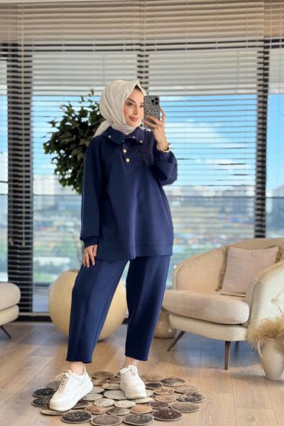 35792 Çıtçıtlı Yüksek Yakalı Takım Lacivert