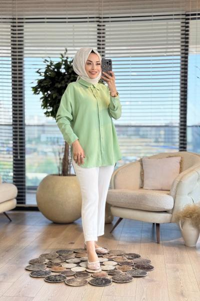 35842 Keten Basic Gömlek Çağla