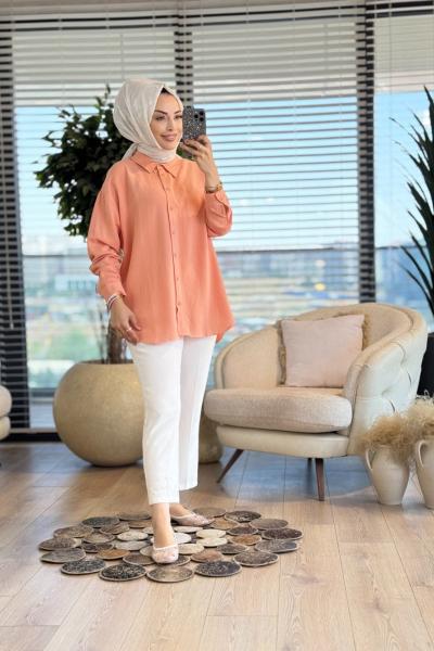 35842 Keten Basic Gömlek Pudra