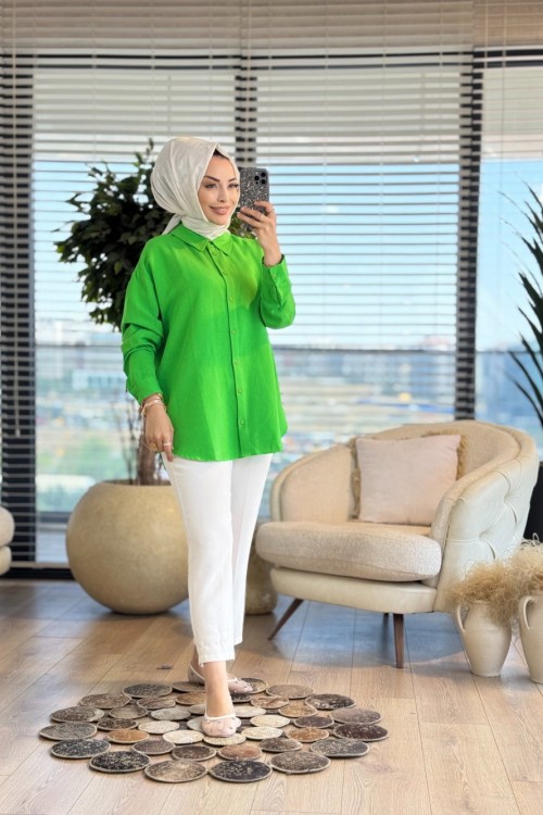 35842 Keten Basic Gömlek Benetton