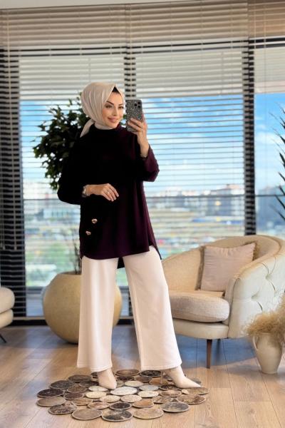 36070 Kesik Detaylı Tunik Bordo