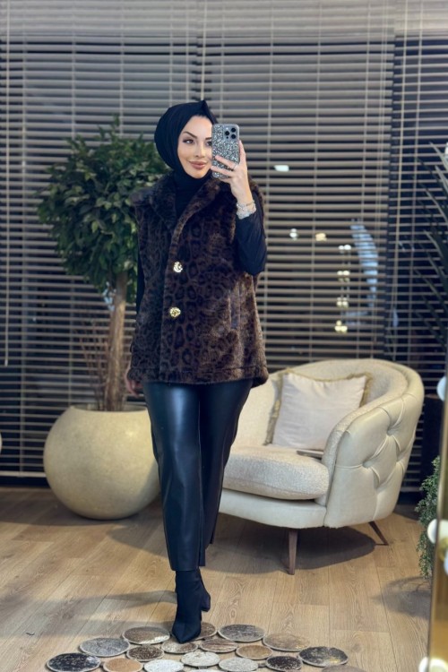 36245 Leopar Geniş Yaka Yelek Leopar