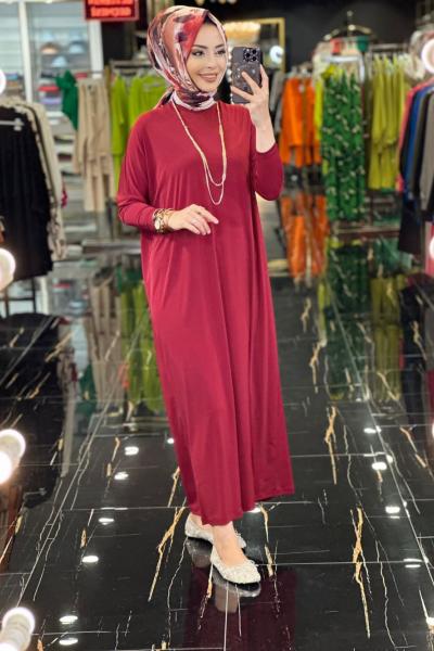 3643 Yarasa Kol Sandy Elbise Bordo