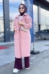 36638 Melanjlı Kaşe Bukle Kaban Pembe