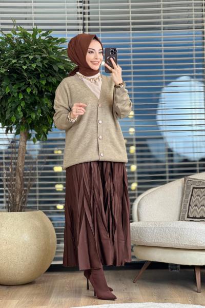 3667 V Yaka Triko Hırka Vizon