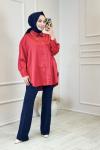 36770 Saten Oversize Gömlek Kırmızı