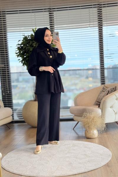 376 Gold Düğmeli Takım Siyah