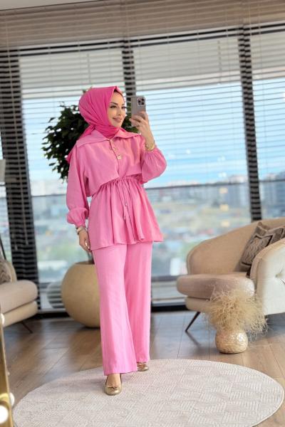 376 Gold Düğmeli Takım Pembe