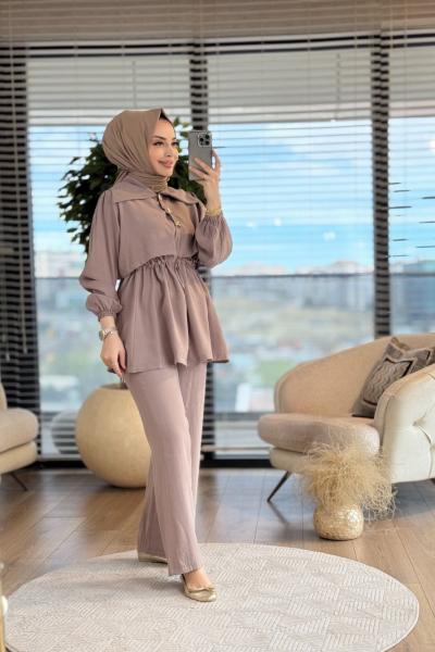 376 Gold Düğmeli Takım Vizon