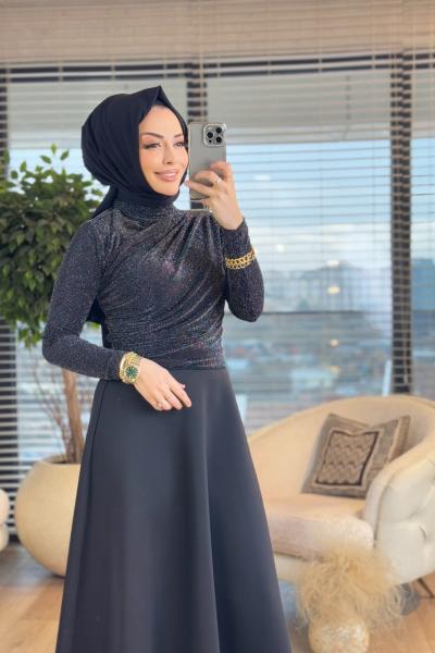 3921 Simli Bluz Gümüş