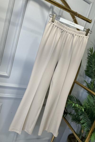 3926 İspanyol Paça Beli Lastikli Pantolon Bej