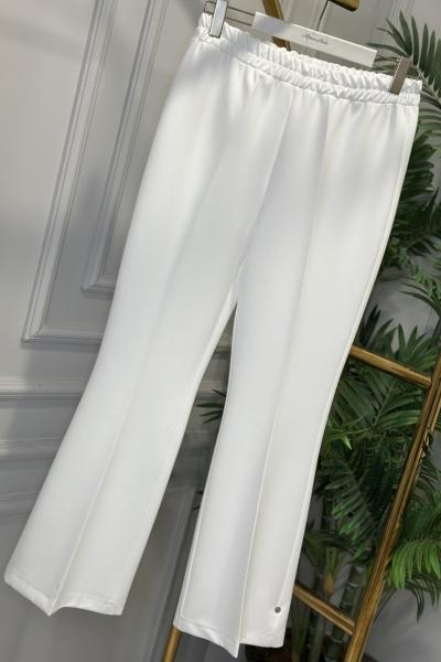 3926 İspanyol Paça Beli Lastikli Pantolon Ekru