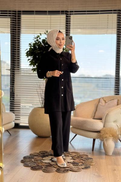 3941 Ön Üç Cepli Metal Düğmeli Takım Siyah