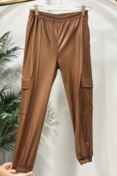 3951 Yandan Cepli Deri Pantolon Taba