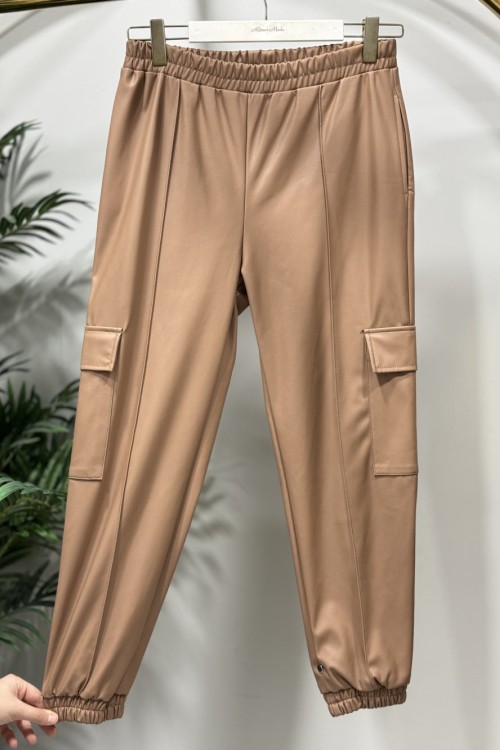 3951 Yandan Cepli Deri Pantolon Latte