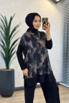 4004 Üst Batik Desenli Bluz Takım Siyah