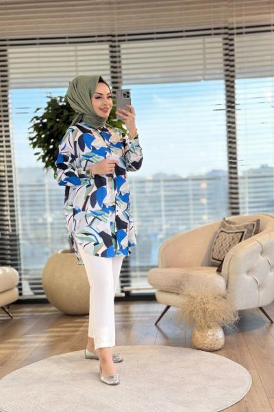 4016-5 Ege Cesika Tunik Ekru Saks