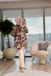 4016-6 Ege Girdap Desenli Tunik Kahve