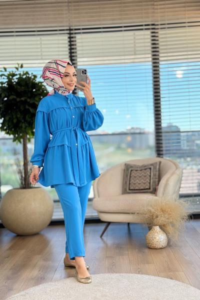 4022 Ön İki Katlı Metal Düğmeli Takım Mavi