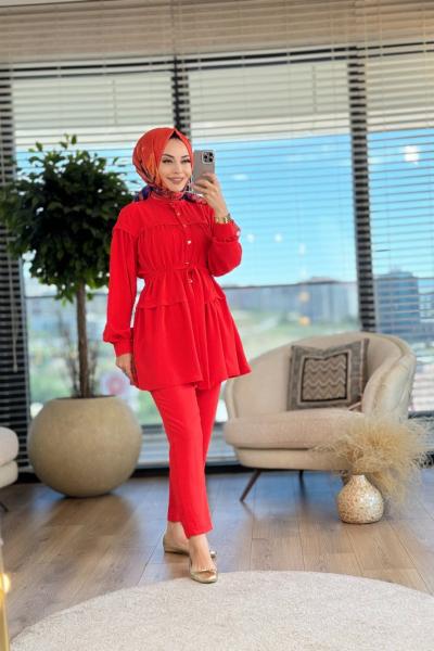 4022 Ön İki Katlı Metal Düğmeli Takım Mercan