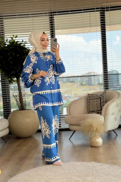 4027 Pano Desen Takım İndigo