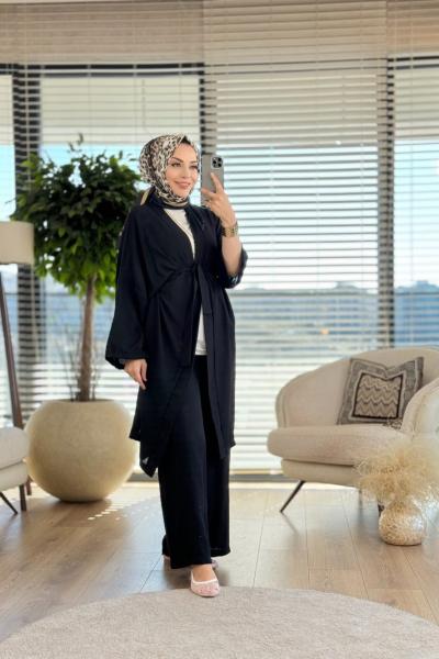 4028 Şal Yaka Uzun Kap Takım Siyah