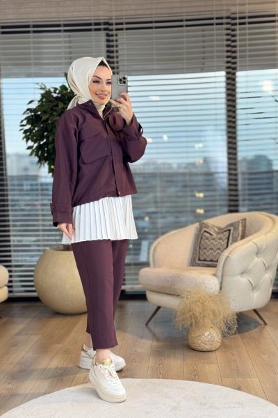 4066 Kol Manşetli Ön İki Cepli Takım Bordo