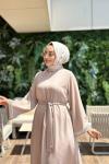 4068 Kolu Taşlı Elbise Bej