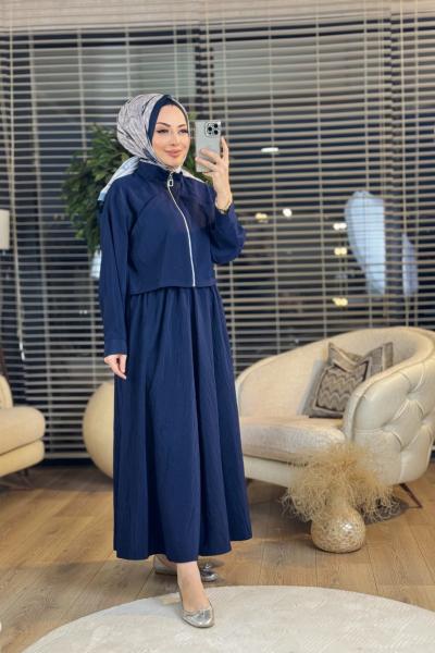 4069 Ön Parça Dikişli Etekli Takım Lacivert