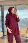 40738 Kendinden Sim Desen Triko Tunik Bordo