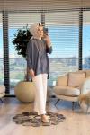 40741 Kolu Gold Düğmeli Triko Tunik Füme