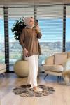 40741 Kolu Gold Düğmeli Triko Tunik Vizon