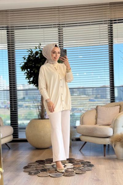 40969 Gold Düğmeli Hırka Ekru