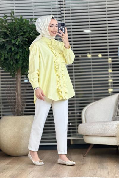 4101 Patı Fırfır Detaylı Gömlek Sarı