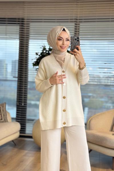 41010 Angora V Yakalı Hırka Ekru