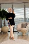 4122 Prenses Tunik Siyah Desenli