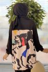 4122 Prenses Tunik Siyah Desenli