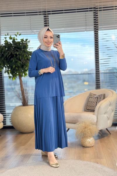 4125 Sandy Piliseli Etekli Takım İndigo