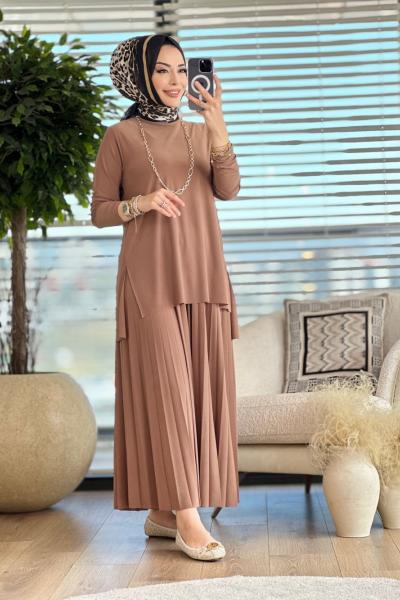 4125 Sandy Piliseli Etekli Takım Latte