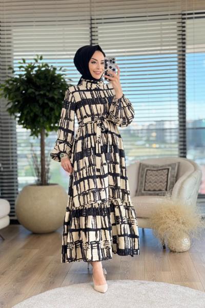 4126 Kare Desen Elbise Siyah