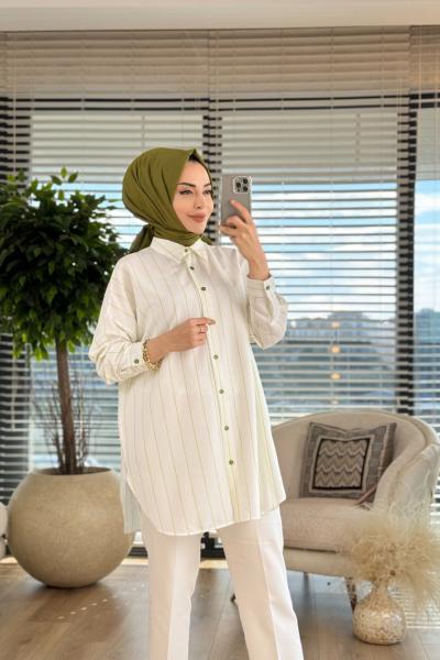4132 Heybeli Tunik Yağ Yeşili