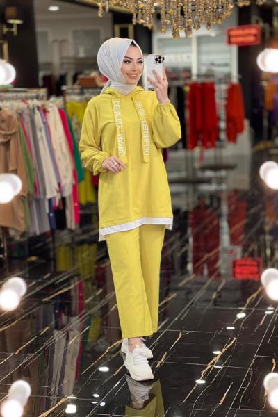 4132 Keten Etek Ucu Gömlek Parçalı Takım Yağ Yeşili