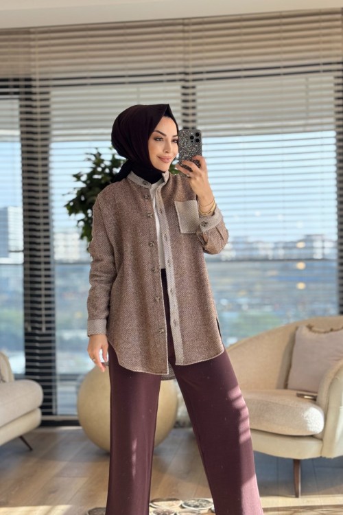 4136 Milla Çizgili Gömlek Kahve